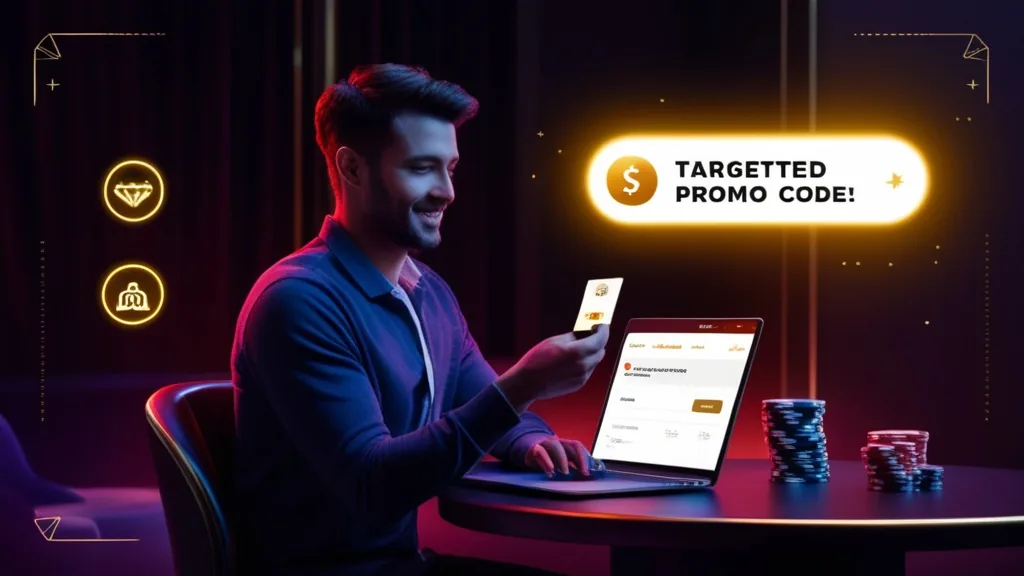 Casino player viewing a targeted promo code in a glowing inbox