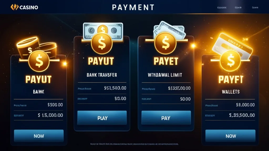 Casino payout options and limits displayed on a dark payment interface